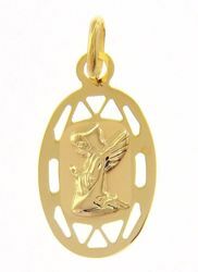 Picture of Guardian Angel praying with pierced edge Oval Medal Pendant gr 0,65 Yellow Gold 9k for Children (Boys and Girls)