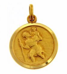 Picture of Saint Christopher with Child and Stick Coining Sacred Medal Round Pendant gr 2 Yellow Gold 18k with smooth edge for Man 