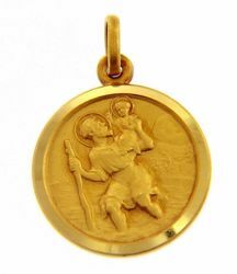 Picture of Saint Christopher with Child and Stick Coining Sacred Medal Round Pendant gr 3,3 Yellow Gold 18k with smooth edge for Man 
