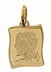 Imagen de Sagrado Rostro de Jesús Cristo Medalla Sagrada Colgante rectangular en bajorrelieve gr 1,6 Oro amarillo 18kt para Hombre
