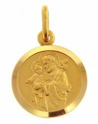 Imagen de San José con el Niño Jesús Medalla Sagrada Colgante redonda Acuñación gr 2,7 Oro amarillo 18kt con borde liso para Hombre 