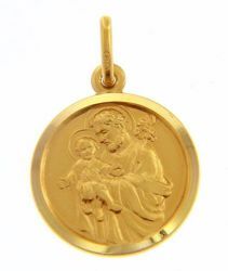Picture of Saint Joseph and Baby Jesus Coining Sacred Medal Round Pendant gr 3,4 Yellow Gold 18k with smooth edge for Man 