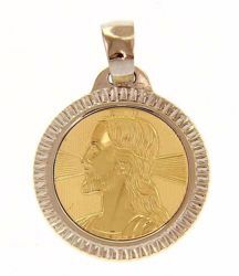 Immagine di Sacro Volto di Gesù Cristo con aureola bordo lavorato Medaglia Sacra Pendente tonda gr 2,5 Bicolore Oro giallo bianco 18kt Unisex Donna Uomo 