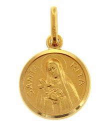 Picture of Saint Rita with Cross and Aureole Coining Sacred Medal Round Pendant gr 2 Yellow Gold 18k with smooth edge Unisex Woman Man 