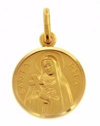 Imagen de Santa Rita con Cruz y Aureola Medalla Sagrada Colgante redonda Acuñación gr 2,5 Oro amarillo 18kt con borde liso Unisex Mujer Hombre 