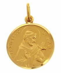 Picture of Saint Francis of Assisi Coining Sacred Medal Round Pendant gr 4,7 Yellow Gold 18k with smooth edge Unisex for Woman and Man
