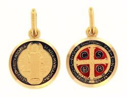 Picture of Cross of Saint Benedict Crux Sancti Patris Benedicti Coining Sacred Medal Round Pendant gr 2,4 Yellow Gold 18k with Enamel Unisex Woman Man 
