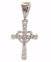 Immagine di Croce svasata con punti luce e Cuore Ciondolo Pendente gr 0,85 Oro bianco 18kt con Zirconi da Donna 