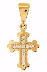 Immagine di Croce doppia trilobata punti luce Ciondolo Pendente gr 0,85 Oro giallo 18kt con Zirconi da Donna 