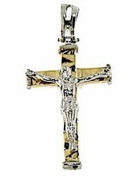 Immagine di Croce moderna diamantata con corpo di Cristo Ciondolo Pendente gr 2 Bicolore Oro giallo bianco 18kt a Canna vuota da Uomo