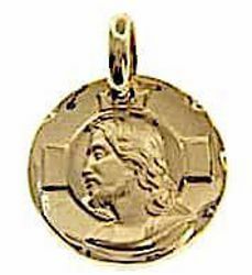 Picture of Holy Face of Jesus Christ with aureole and carved Edge Sacred Medal Round Pendant gr 3,4 Yellow Gold 18k Unisex Woman Man 