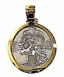 Immagine di Sacro Volto di Gesù con Aureola Medaglia Sacra Pendente tonda gr 2,4 Bicolore Oro giallo bianco 18kt Unisex Donna Uomo 