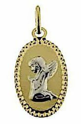 Immagine di Angelo Custode in preghiera con bordo diamantato Medaglia Sacra Pendente ovale gr 1 Bicolore Oro giallo bianco 18kt per Bimba e Bimbo