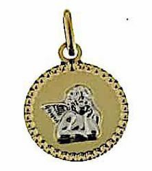 Immagine di Angelo di Raffaello con bordo diamantato Medaglia Sacra Pendente tonda gr 1 Bicolore Oro giallo bianco 18kt Donna Bimba Bimbo