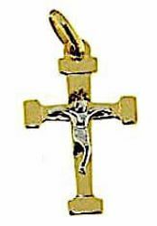 Immagine di Croce dritta con corpo di Cristo Ciondolo Pendente gr 1,05 Bicolore Oro giallo bianco 18kt lastra stampata a rilievo Unisex Donna Uomo 
