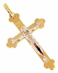 Immagine di Croce trilobata con corpo di Cristo e INRI Ciondolo Pendente gr 2,5 Bicolore Oro massiccio giallo bianco 18kt Unisex Donna Uomo