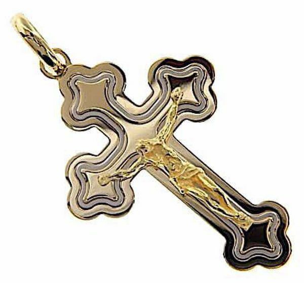 Triple flared Cross with Body of Christ Pendant gr 9,9 Bicolour yellow ...
