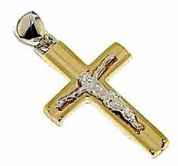 Immagine di Croce dritta con corpo di Cristo concava Ciondolo Pendente gr 3,3 Bicolore Oro giallo bianco 18kt a Canna vuota Unisex Donna Uomo 