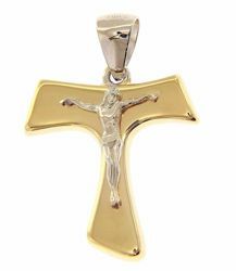 Crocifisso INRI con Croce di San Benedetto Ciondolo Pendente gr 5,3 Oro  giallo massiccio 18kt con Smalto Unisex Donna Uomo