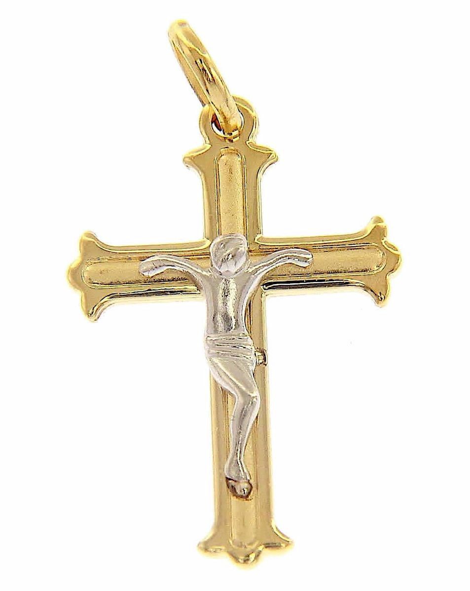 Cross Fleury with Body of Christ Pendant gr 1,9 Bicolour yellow white ...