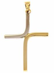Picture of Modern Design stylized Cross Pendant gr 0,9 Bicolour yellow white Gold 18k Hollow Tube Unisex Woman Man 