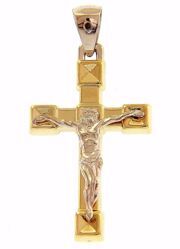 Immagine di Croce dritta finitura diamantata con corpo di Cristo Ciondolo Pendente gr 2,4 Bicolore Oro giallo bianco 18kt a Canna vuota Unisex Donna Uomo 