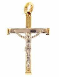 Immagine di Croce moderna con corpo di Cristo Ciondolo Pendente gr 1,2 Bicolore Oro giallo bianco 18kt a Canna vuota Unisex Donna Uomo 