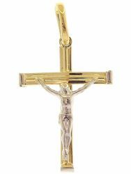Immagine di Croce rigata con corpo di Cristo Ciondolo Pendente gr 1,2 Bicolore Oro giallo bianco 18kt a Canna vuota Unisex Donna Uomo 