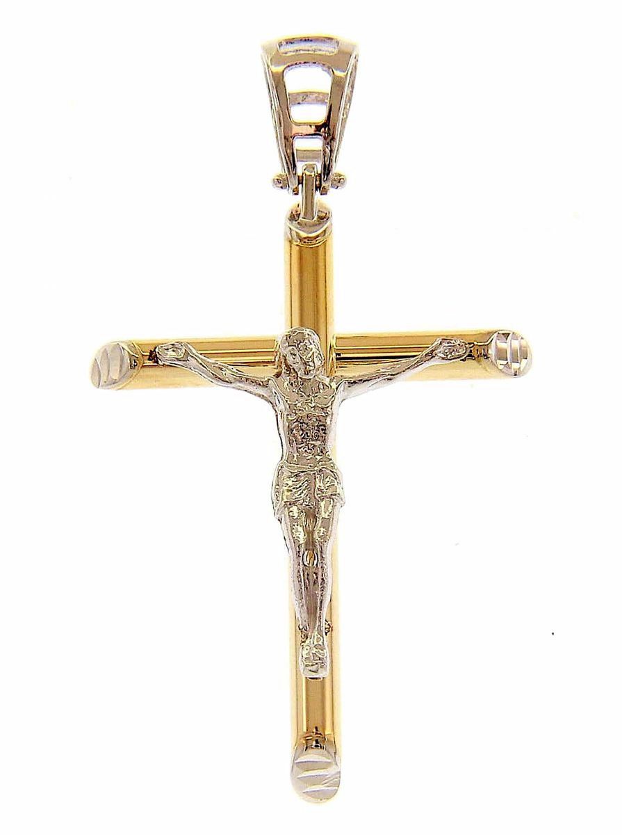 Cylindrical Cross with body of Christ Pendant gr 4 Bicolour yellow ...