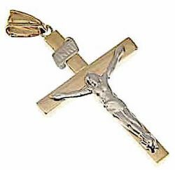 Immagine di Croce dritta con corpo di Cristo INRI Ciondolo Pendente gr 1,5 Bicolore Oro giallo bianco 9kt Unisex Donna Uomo 