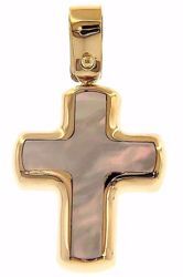 Picture of Cross Fashion Pendant gr 1,5 Yellow Gold 18k with white Mother of Pearl Unisex Woman Man 