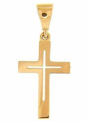 Picture of Perforated double Straight Cross Pendant gr 0,85 Yellow Gold 18k Hollow Tube Unisex Woman Man 