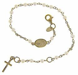 Picture of Rosary Cuff Bracelet with Miraculous Medal of Our Lady of Graces and Cross gr 3,1 Yellow Gold 18k with Pearls for Woman, Boy and Girl 