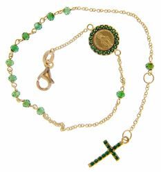 Imagen de Brazalete Pulsera Rosario con Medalla Nuestra Señora Milagrosa y Cruz puntos de luz gr 2,8 Oro amarillo 18kt con Zircones verdes para Mujer y para Niña y Niño 