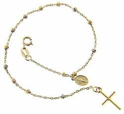 Bracciale Rosario con Medaglia Madonna Miracolosa e Croce catena passante  gr 3,2 Oro giallo 18kt con Perle da Donna