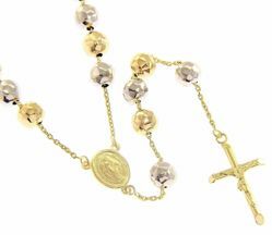 Imagen de Collar Rosario largo con Medalla Nuestra Señora Milagrosa y Cruz gr 33 Bicolor Oro blanco y amarillo 18kt con Esferas diamantadas para Mujer 