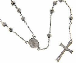 Picture of Long Rosary crew-neck Necklace with Miraculous Medal of Our Lady of Graces and 8-pointed Cucifix gr 12 White Gold 18k Diamond Spheres  Unisex Woman Man 