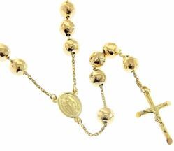 Picture of Long Rosary Necklace with Miraculous Medal of Our Lady of Graces and Cross gr 33 Yellow Gold 18k with Diamond Spheres for Woman 