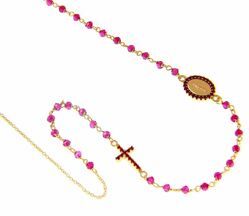 Picture of Rosary crew-neck Necklace with Miraculous Medal of Our Lady of Graces Cross Light Spots and Ruby gr 4,7 Yellow Gold 18k red Zircons  or Woman and Girl