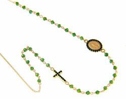 Picture of Rosary crew-neck Necklace with Miraculous Medal of Our Lady of Graces Cross Light Spots and Emerald gr 4,7 Yellow Gold 18k green Zircons  for Woman, Boy and Girl 
