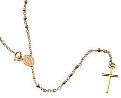 Imagen de Collar Rosario largo Cuello Redondo con Medalla Nuestra Señora Milagrosa y Cruz gr 6,2 Oro rosa 18kt con Esferas lisas para Mujer 