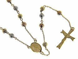 Picture of Long Rosary crew-neck Necklace Miraculous Medal of Our Lady of Graces 8-pointed Cross Cross gr 12 Tricolor yellow white rose Gold 18k Diamond Spheres 