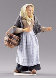 Picture of Elderly Woman with basket cm 12 (4,7 inch) Hannah Alpin dressed nativity scene Val Gardena wood statue fabric dresses