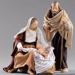 Picture of Holy Family (2) Group 2 pieces cm 12 (4,7 inch) Hannah Orient dressed nativity scene Val Gardena wood statues with fabric dresses 