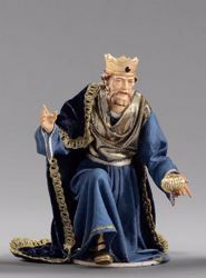 Picture of Melchior Saracen Wise King kneeling cm 12 (4,7 inch) Hannah Orient dressed nativity scene Val Gardena wood statue with fabric dresses 