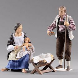Picture of Holy Family (4) Group 3 pieces cm 14 (5,5 inch) Hannah Alpin dressed nativity scene Val Gardena wood statue fabric dresses