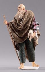 Immagine di Pastore anziano con agnello cm 55 (21,7 inch) Presepe vestito Hannah Alpin statua in legno Val Gardena abiti in tessuto