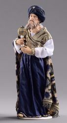 Imagen de Gaspar Rey Mago Blanco cm 55 (21,7 inch) Pesebre vestido Hannah Alpin estatua en madera Val Gardena trajes de tela