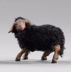 Picture of Black Lamb with wool cm 14 (5,5 inch) Hannah Orient dressed Nativity Scene in Val Gardena wood
