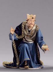 Picture of Melchior Saracen Wise King kneeling cm 14 (5,5 inch) Hannah Orient dressed nativity scene Val Gardena wood statue with fabric dresses 